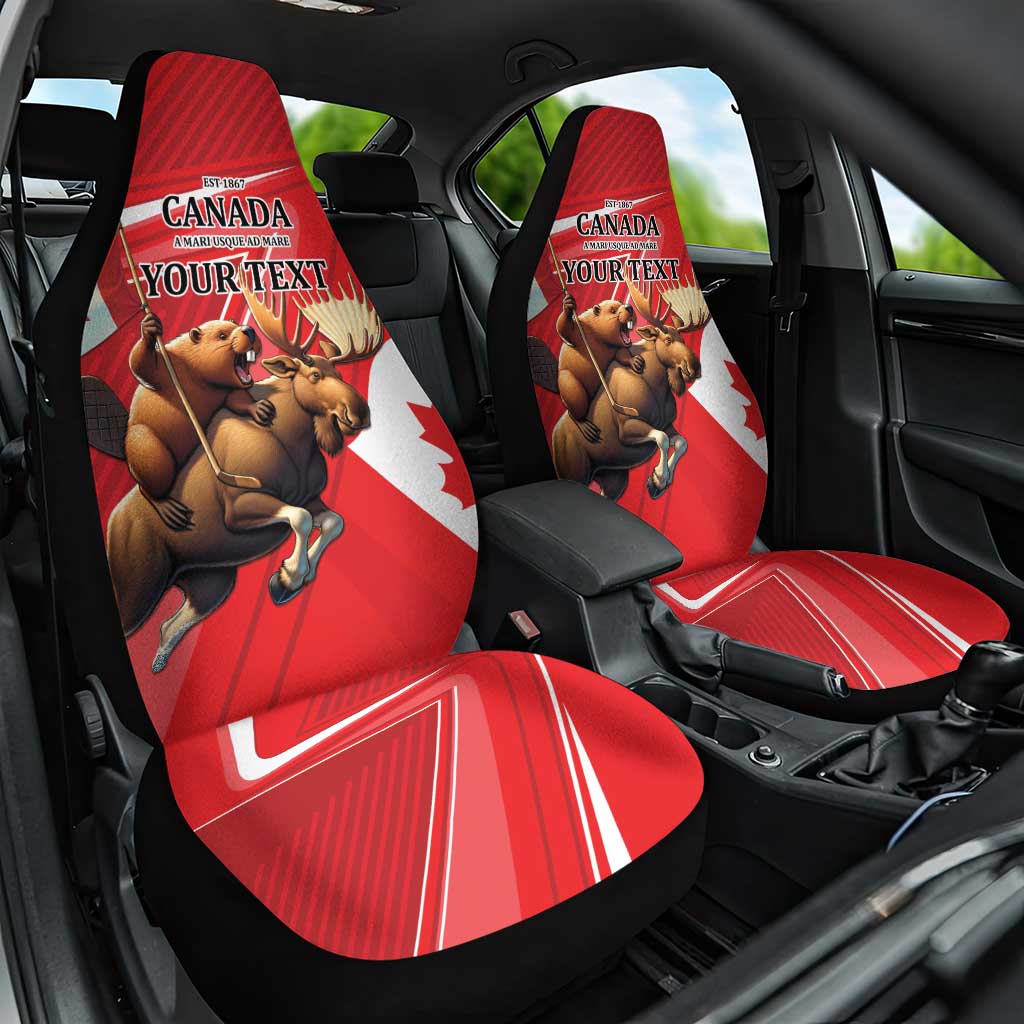 Personalized Beaver and Moose Happy Canada Day Car Seat Cover Est 1867 A Mari Usque Ad Mare