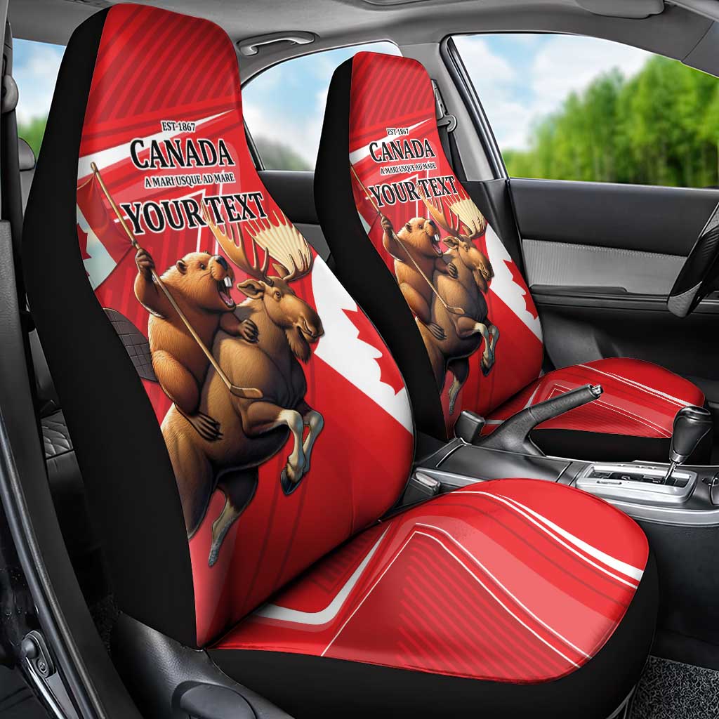 Personalized Beaver and Moose Happy Canada Day Car Seat Cover Est 1867 A Mari Usque Ad Mare
