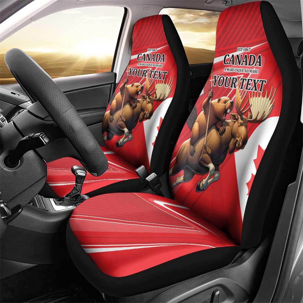 Personalized Beaver and Moose Happy Canada Day Car Seat Cover Est 1867 A Mari Usque Ad Mare