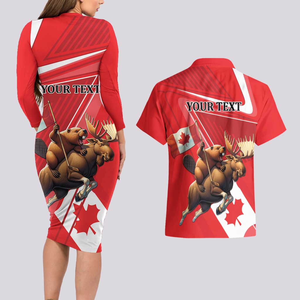 Personalized Beaver and Moose Happy Canada Day Couples Matching Long Sleeve Bodycon Dress and Hawaiian Shirt Est 1867 A Mari Usque Ad Mare