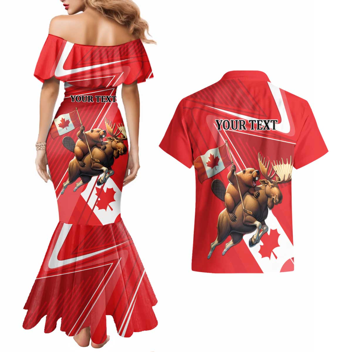 Personalized Beaver and Moose Happy Canada Day Couples Matching Mermaid Dress and Hawaiian Shirt Est 1867 A Mari Usque Ad Mare