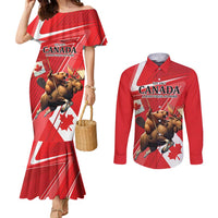 Personalized Beaver and Moose Happy Canada Day Couples Matching Mermaid Dress and Long Sleeve Button Shirt Est 1867 A Mari Usque Ad Mare