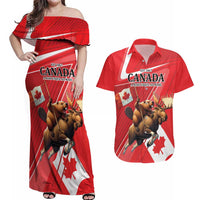 Personalized Beaver and Moose Happy Canada Day Couples Matching Off Shoulder Maxi Dress and Hawaiian Shirt Est 1867 A Mari Usque Ad Mare