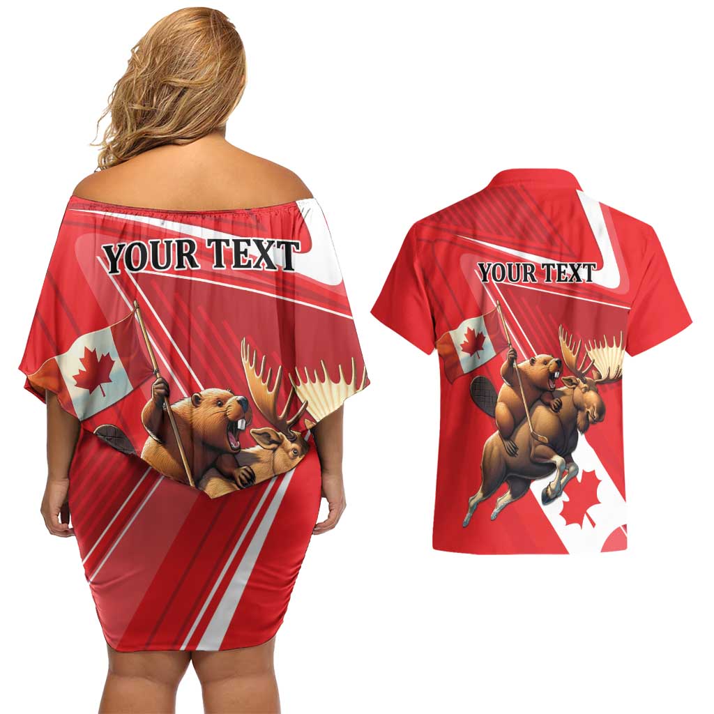 Personalized Beaver and Moose Happy Canada Day Couples Matching Off Shoulder Short Dress and Hawaiian Shirt Est 1867 A Mari Usque Ad Mare