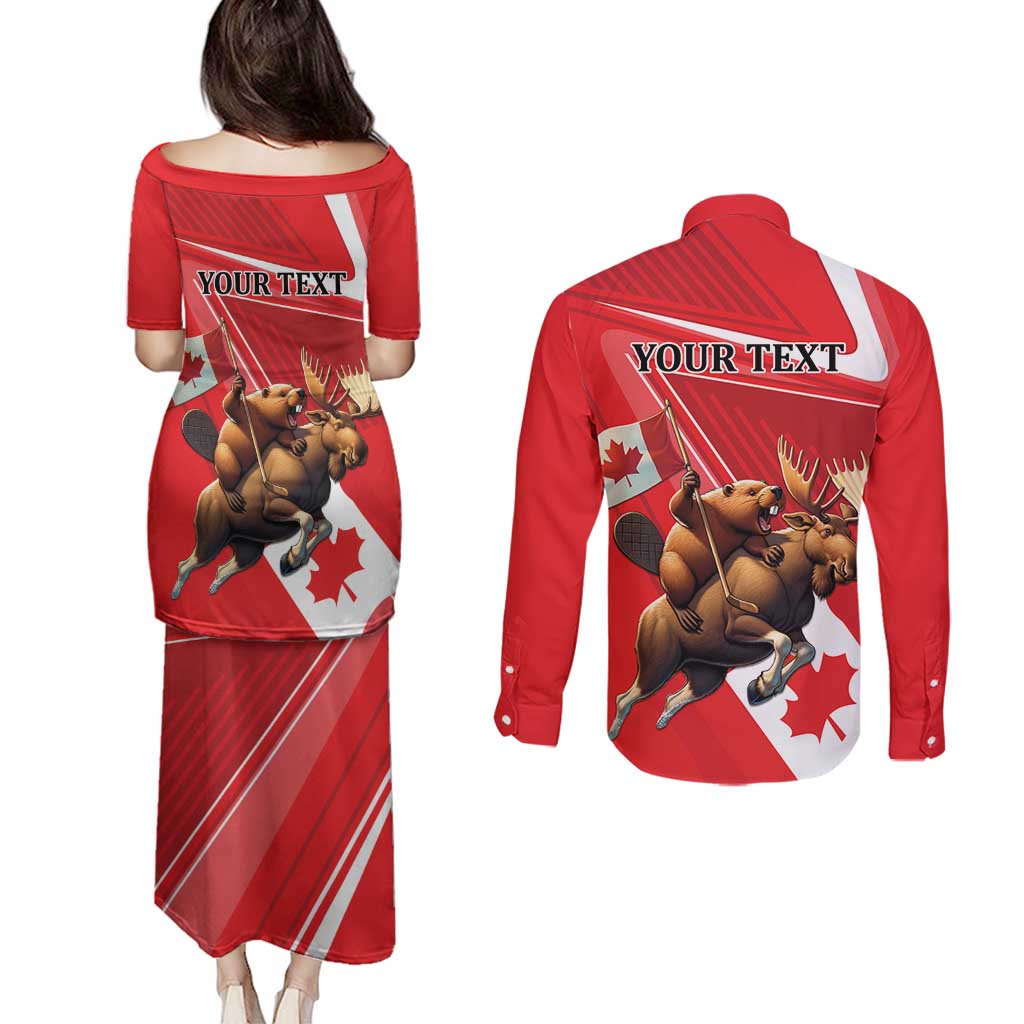 Personalized Beaver and Moose Happy Canada Day Couples Matching Puletasi and Long Sleeve Button Shirt Est 1867 A Mari Usque Ad Mare