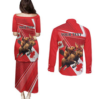 Personalized Beaver and Moose Happy Canada Day Couples Matching Puletasi and Long Sleeve Button Shirt Est 1867 A Mari Usque Ad Mare
