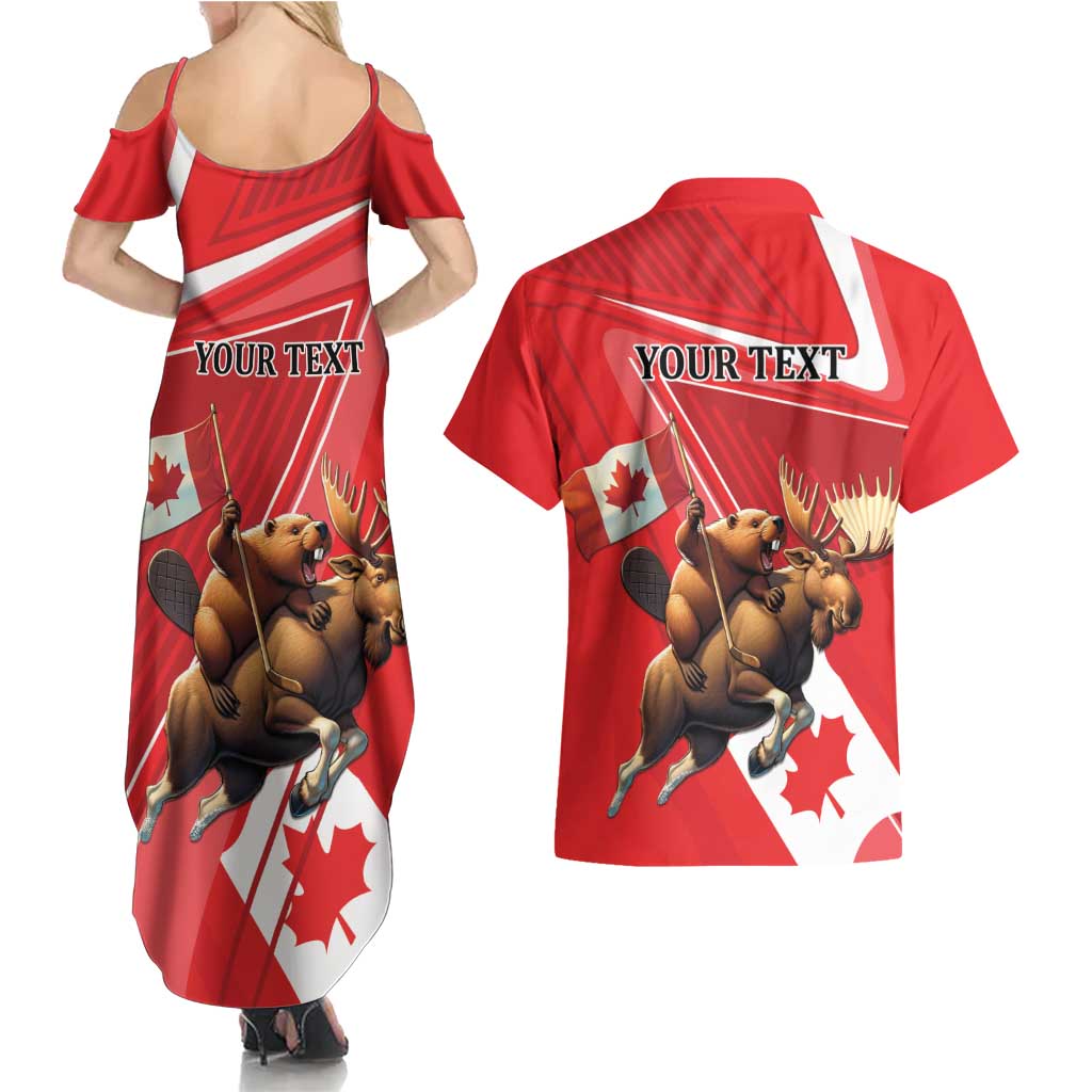 Personalized Beaver and Moose Happy Canada Day Couples Matching Summer Maxi Dress and Hawaiian Shirt Est 1867 A Mari Usque Ad Mare