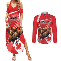 Personalized Beaver and Moose Happy Canada Day Couples Matching Summer Maxi Dress and Long Sleeve Button Shirt Est 1867 A Mari Usque Ad Mare