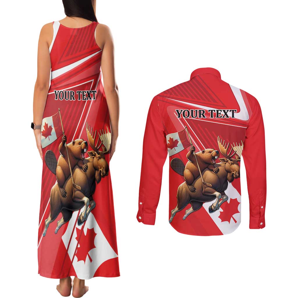 Personalized Beaver and Moose Happy Canada Day Couples Matching Tank Maxi Dress and Long Sleeve Button Shirt Est 1867 A Mari Usque Ad Mare