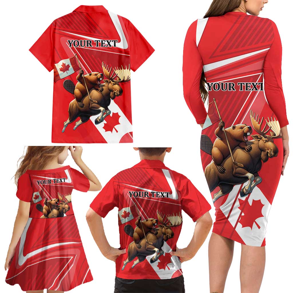 Personalized Beaver and Moose Happy Canada Day Family Matching Long Sleeve Bodycon Dress and Hawaiian Shirt Est 1867 A Mari Usque Ad Mare