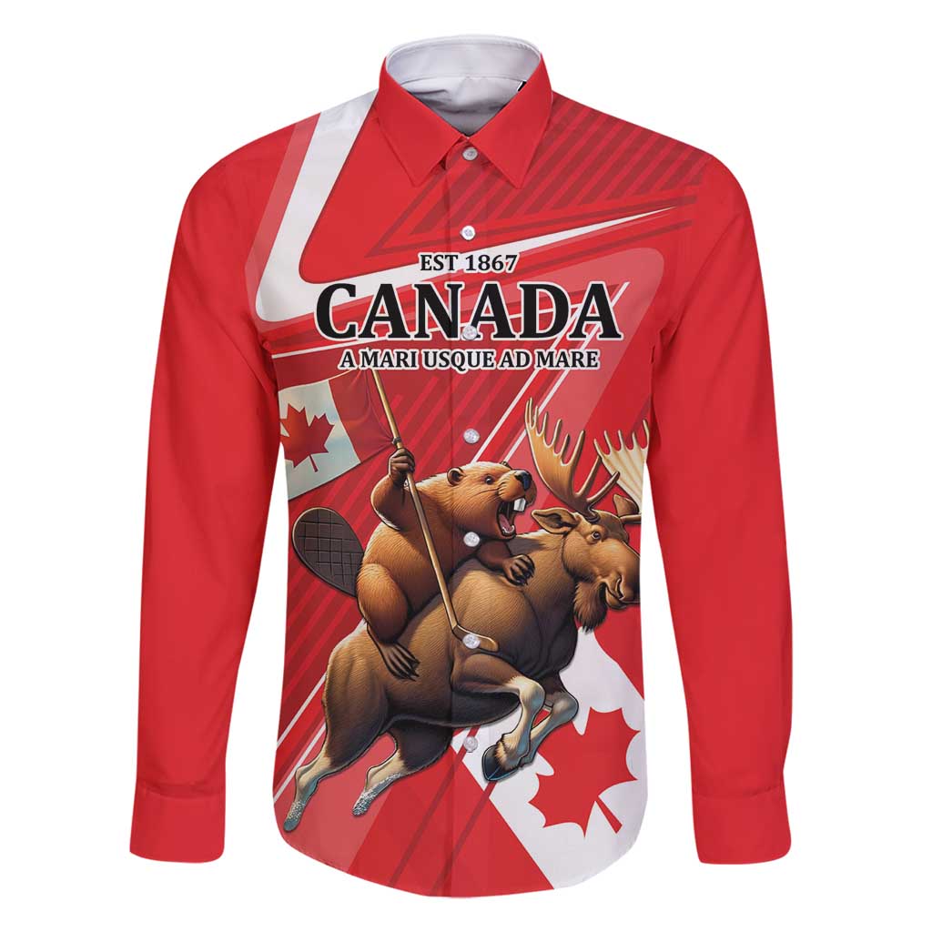 Personalized Beaver and Moose Happy Canada Day Family Matching Long Sleeve Bodycon Dress and Hawaiian Shirt Est 1867 A Mari Usque Ad Mare