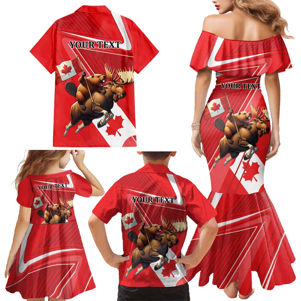 Personalized Beaver and Moose Happy Canada Day Family Matching Mermaid Dress and Hawaiian Shirt Est 1867 A Mari Usque Ad Mare
