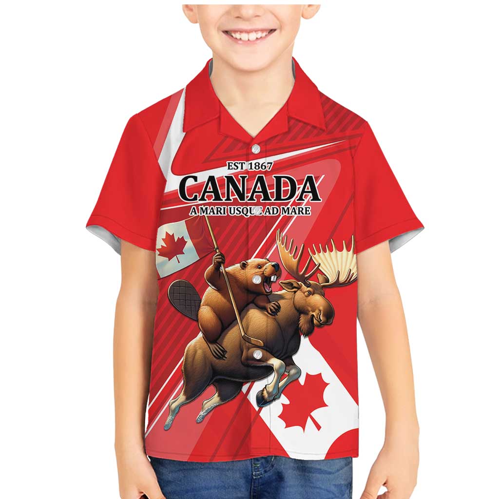 Personalized Beaver and Moose Happy Canada Day Family Matching Mermaid Dress and Hawaiian Shirt Est 1867 A Mari Usque Ad Mare