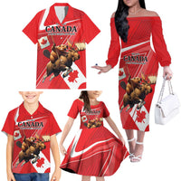 Personalized Beaver and Moose Happy Canada Day Family Matching Off The Shoulder Long Sleeve Dress and Hawaiian Shirt Est 1867 A Mari Usque Ad Mare