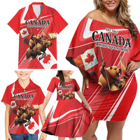 Personalized Beaver and Moose Happy Canada Day Family Matching Off Shoulder Short Dress and Hawaiian Shirt Est 1867 A Mari Usque Ad Mare