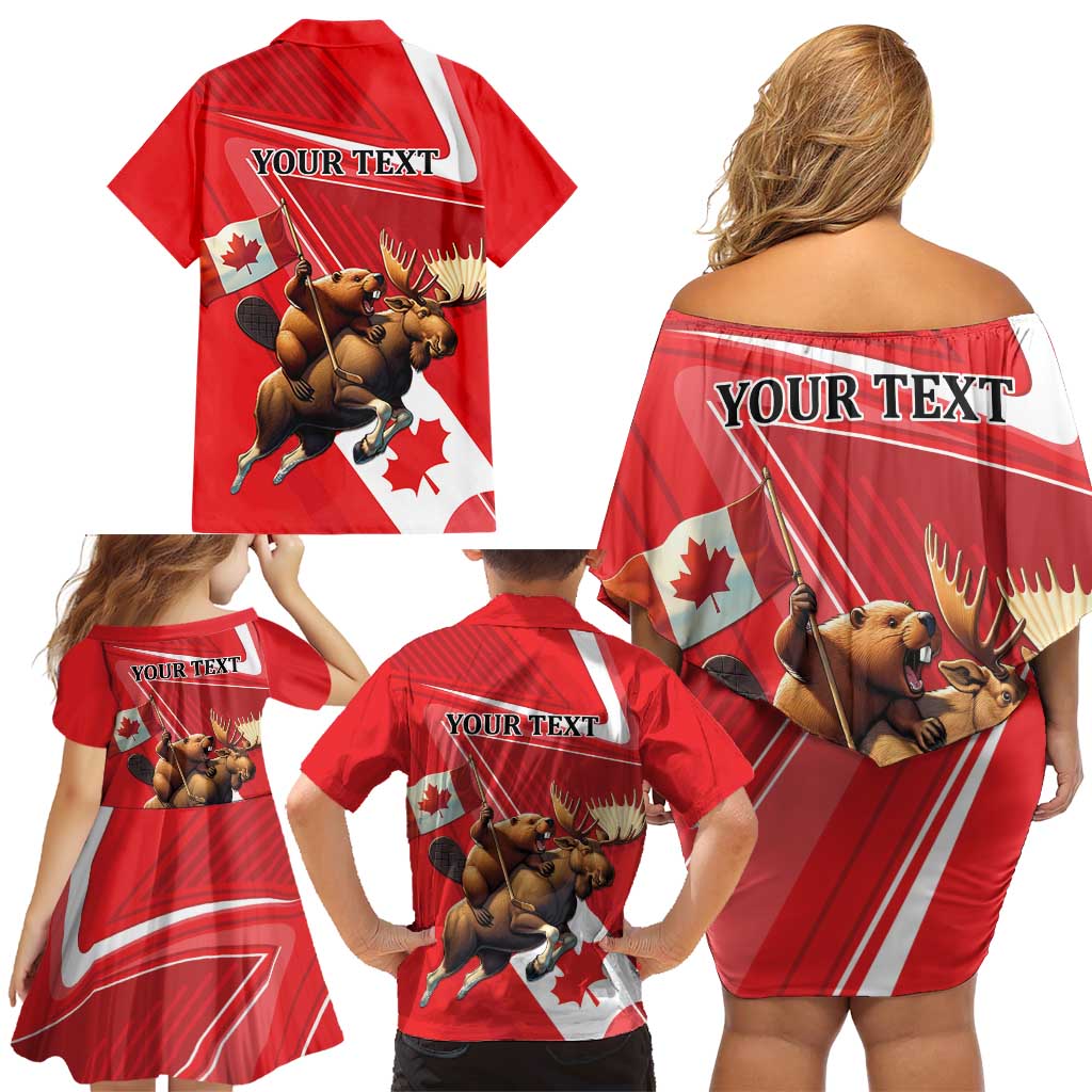 Personalized Beaver and Moose Happy Canada Day Family Matching Off Shoulder Short Dress and Hawaiian Shirt Est 1867 A Mari Usque Ad Mare