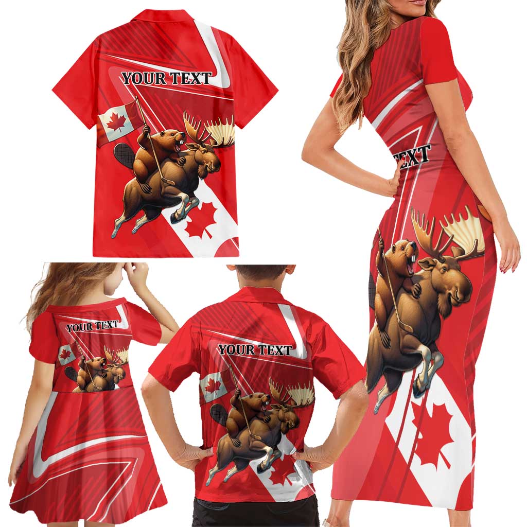 Personalized Beaver and Moose Happy Canada Day Family Matching Short Sleeve Bodycon Dress and Hawaiian Shirt Est 1867 A Mari Usque Ad Mare