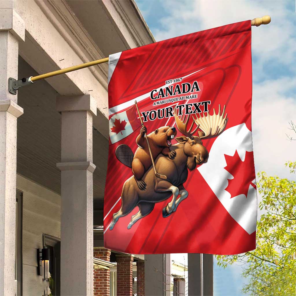 Personalized Beaver and Moose Happy Canada Day Garden Flag Est 1867 A Mari Usque Ad Mare