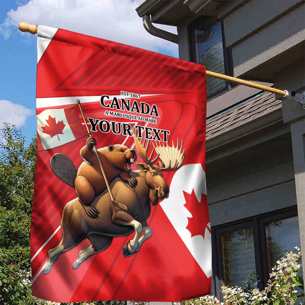 Personalized Beaver and Moose Happy Canada Day Garden Flag Est 1867 A Mari Usque Ad Mare