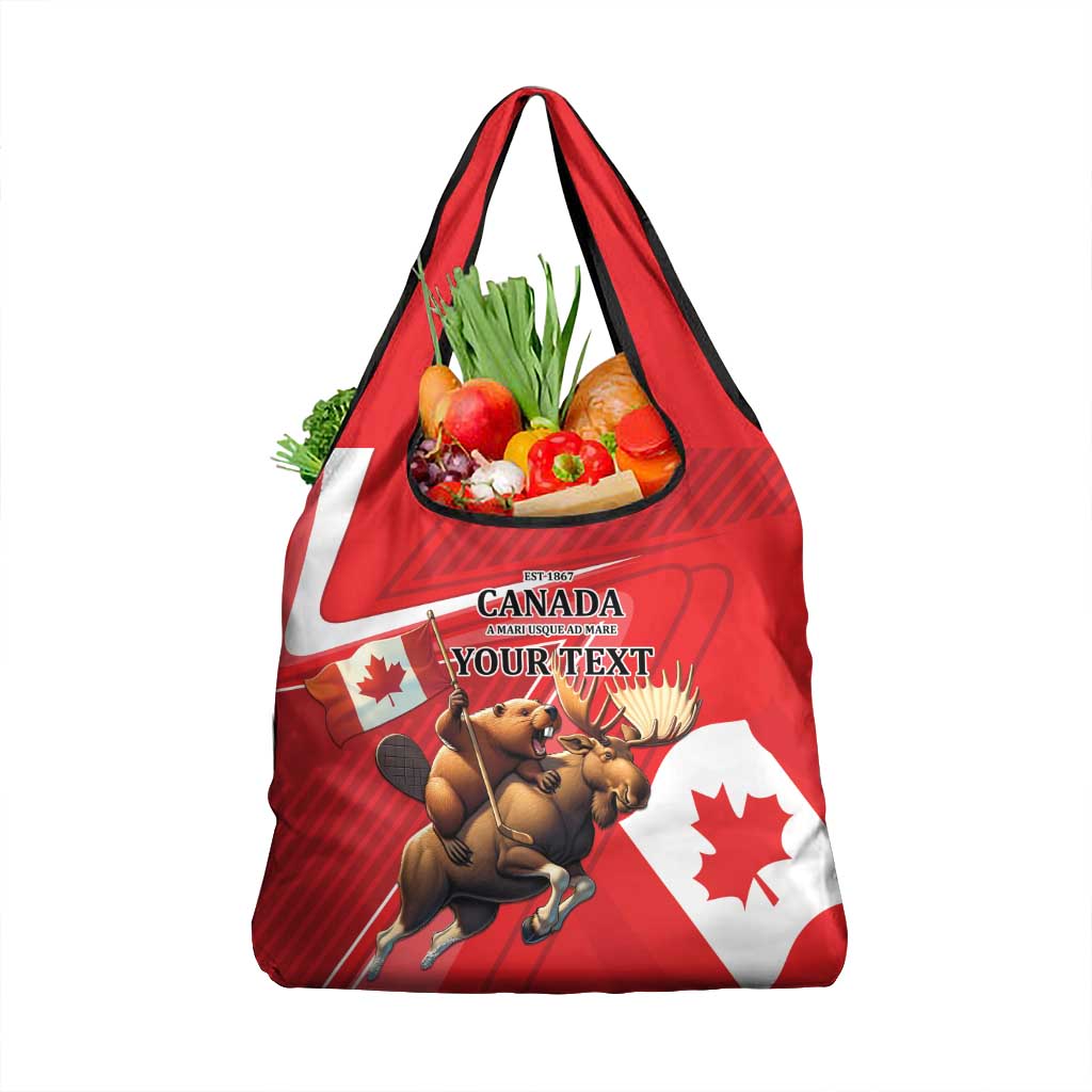 Personalized Beaver and Moose Happy Canada Day Grocery Bag Est 1867 A Mari Usque Ad Mare