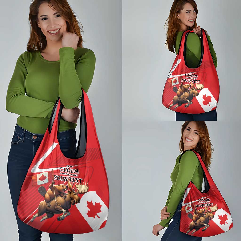 Personalized Beaver and Moose Happy Canada Day Grocery Bag Est 1867 A Mari Usque Ad Mare