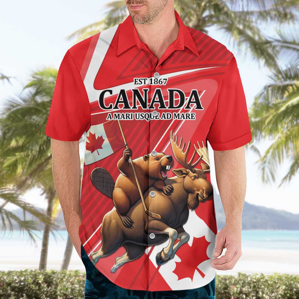 Personalized Beaver and Moose Happy Canada Day Hawaiian Shirt Est 1867 A Mari Usque Ad Mare