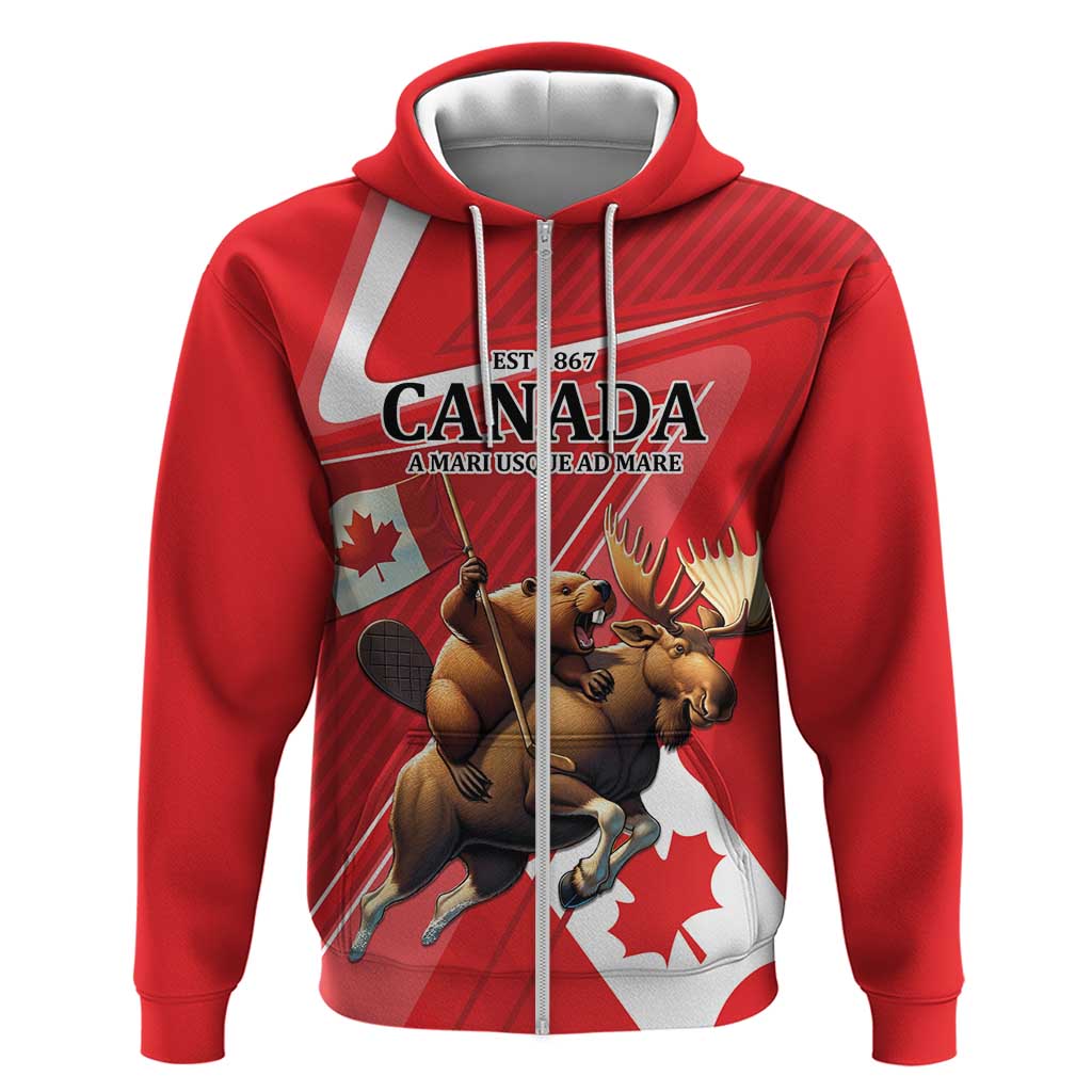 Personalized Beaver and Moose Happy Canada Day Hoodie Est 1867 A Mari Usque Ad Mare