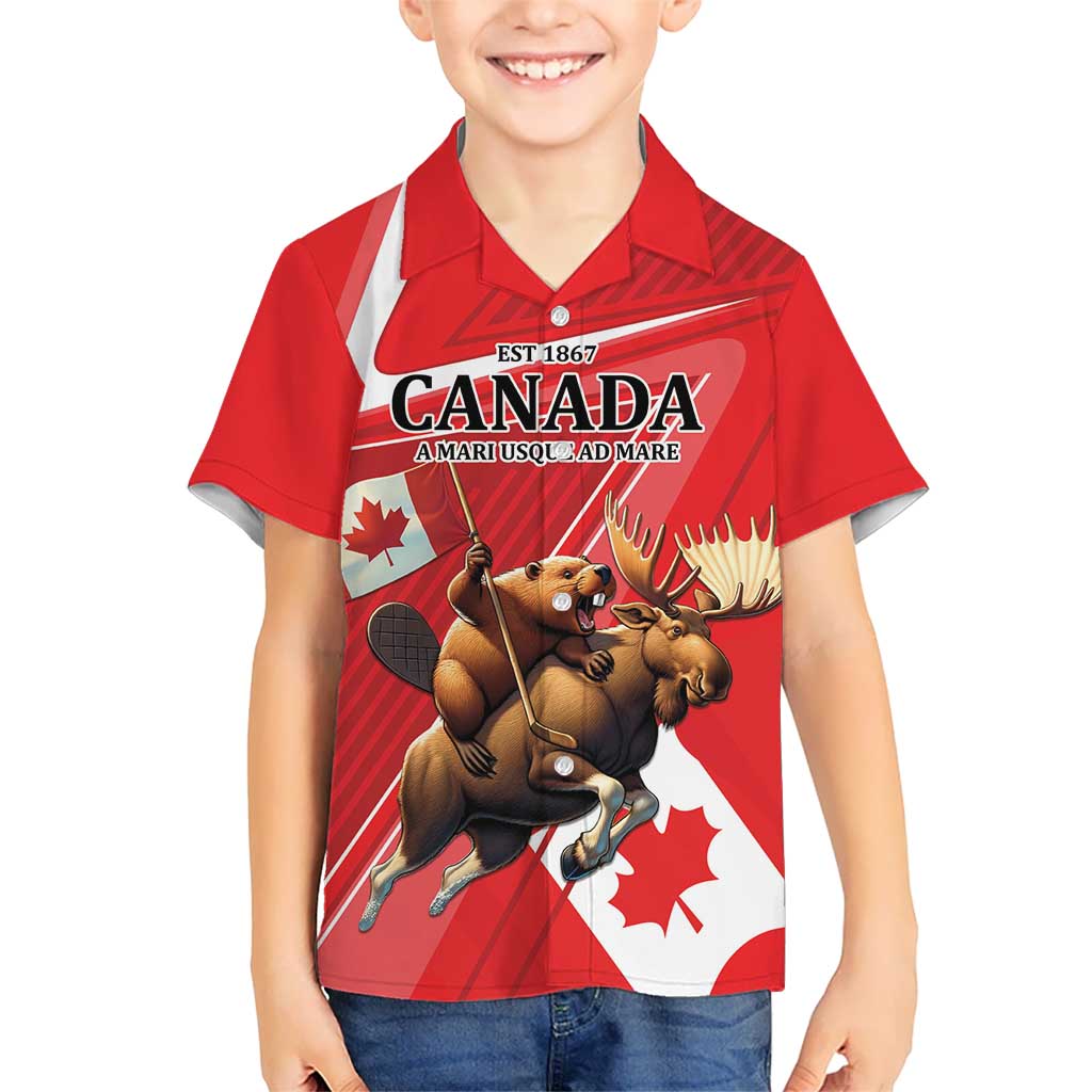 Personalized Beaver and Moose Happy Canada Day Kid Hawaiian Shirt Est 1867 A Mari Usque Ad Mare