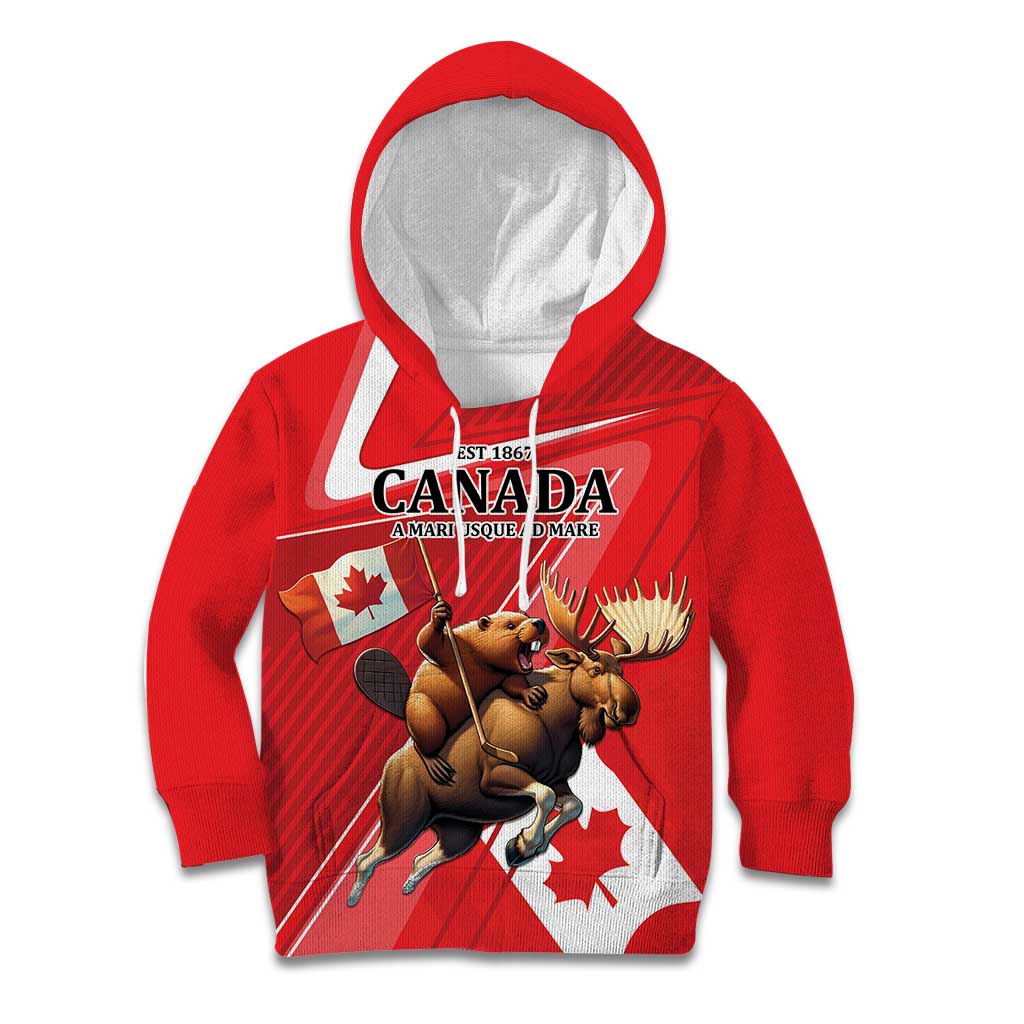 Personalized Beaver and Moose Happy Canada Day Kid Hoodie Est 1867 A Mari Usque Ad Mare