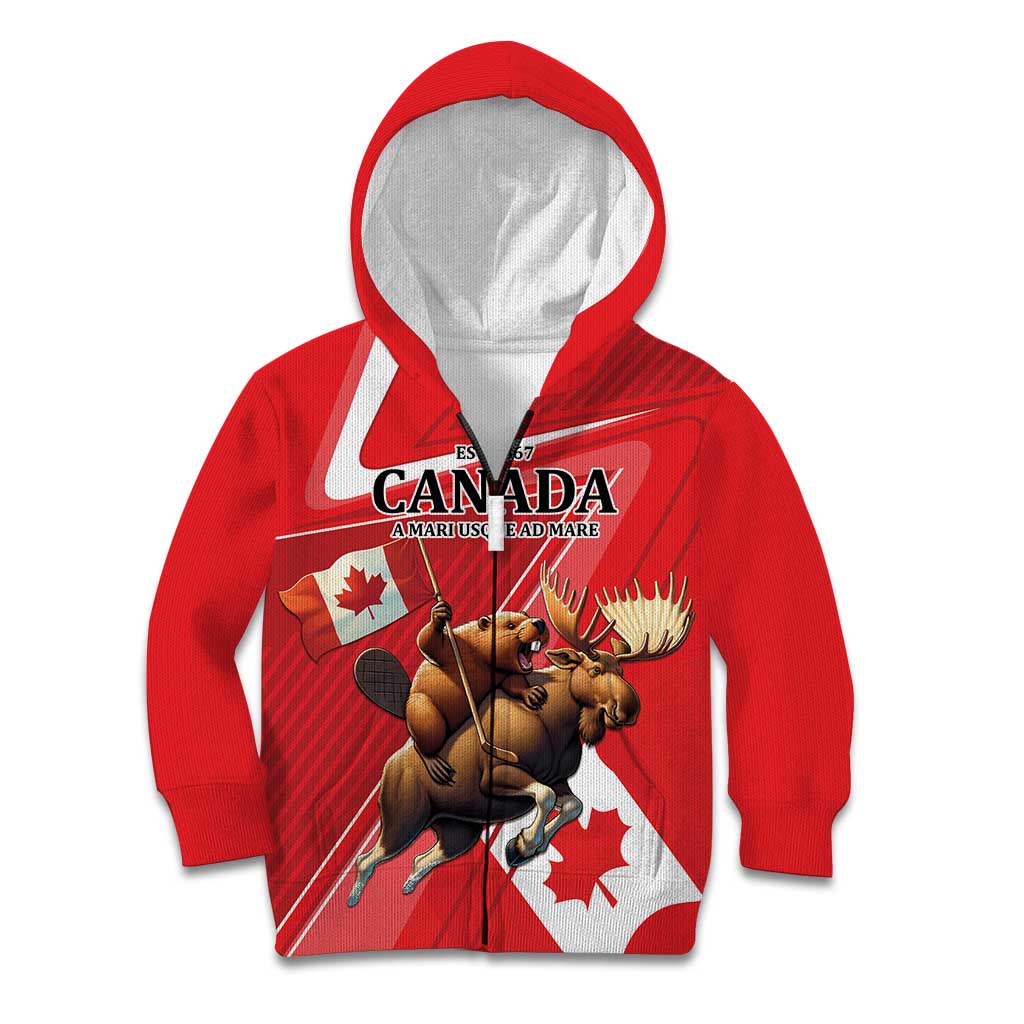 Personalized Beaver and Moose Happy Canada Day Kid Hoodie Est 1867 A Mari Usque Ad Mare