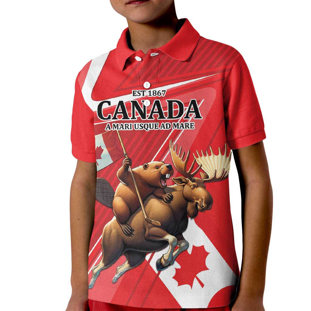 Personalized Beaver and Moose Happy Canada Day Kid Polo Shirt Est 1867 A Mari Usque Ad Mare