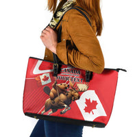 Personalized Beaver and Moose Happy Canada Day Leather Tote Bag Est 1867 A Mari Usque Ad Mare