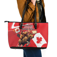 Personalized Beaver and Moose Happy Canada Day Leather Tote Bag Est 1867 A Mari Usque Ad Mare