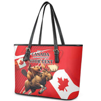 Personalized Beaver and Moose Happy Canada Day Leather Tote Bag Est 1867 A Mari Usque Ad Mare