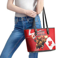Personalized Beaver and Moose Happy Canada Day Leather Tote Bag Est 1867 A Mari Usque Ad Mare