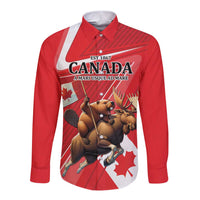 Personalized Beaver and Moose Happy Canada Day Long Sleeve Button Shirt Est 1867 A Mari Usque Ad Mare