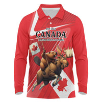 Personalized Beaver and Moose Happy Canada Day Long Sleeve Polo Shirt Est 1867 A Mari Usque Ad Mare