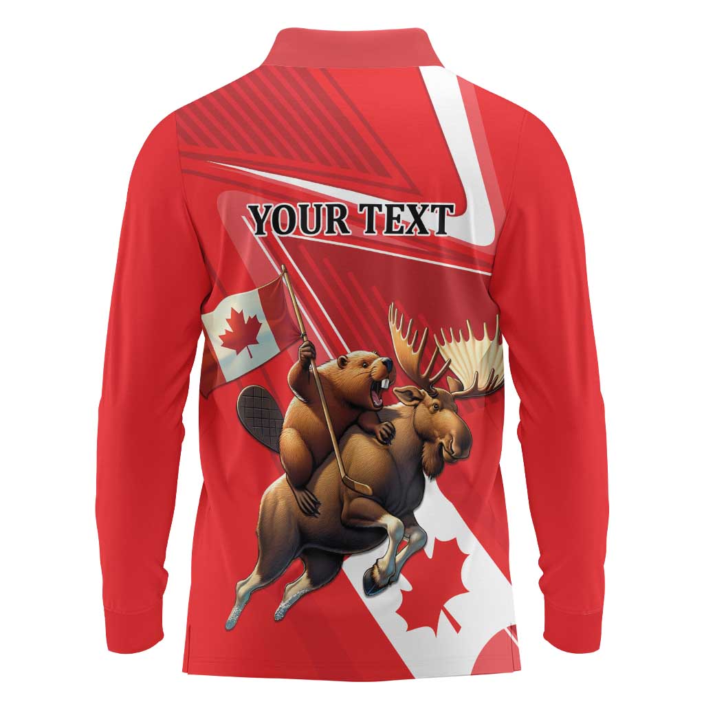 Personalized Beaver and Moose Happy Canada Day Long Sleeve Polo Shirt Est 1867 A Mari Usque Ad Mare