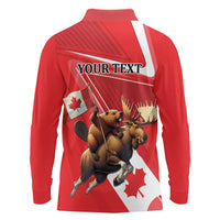 Personalized Beaver and Moose Happy Canada Day Long Sleeve Polo Shirt Est 1867 A Mari Usque Ad Mare