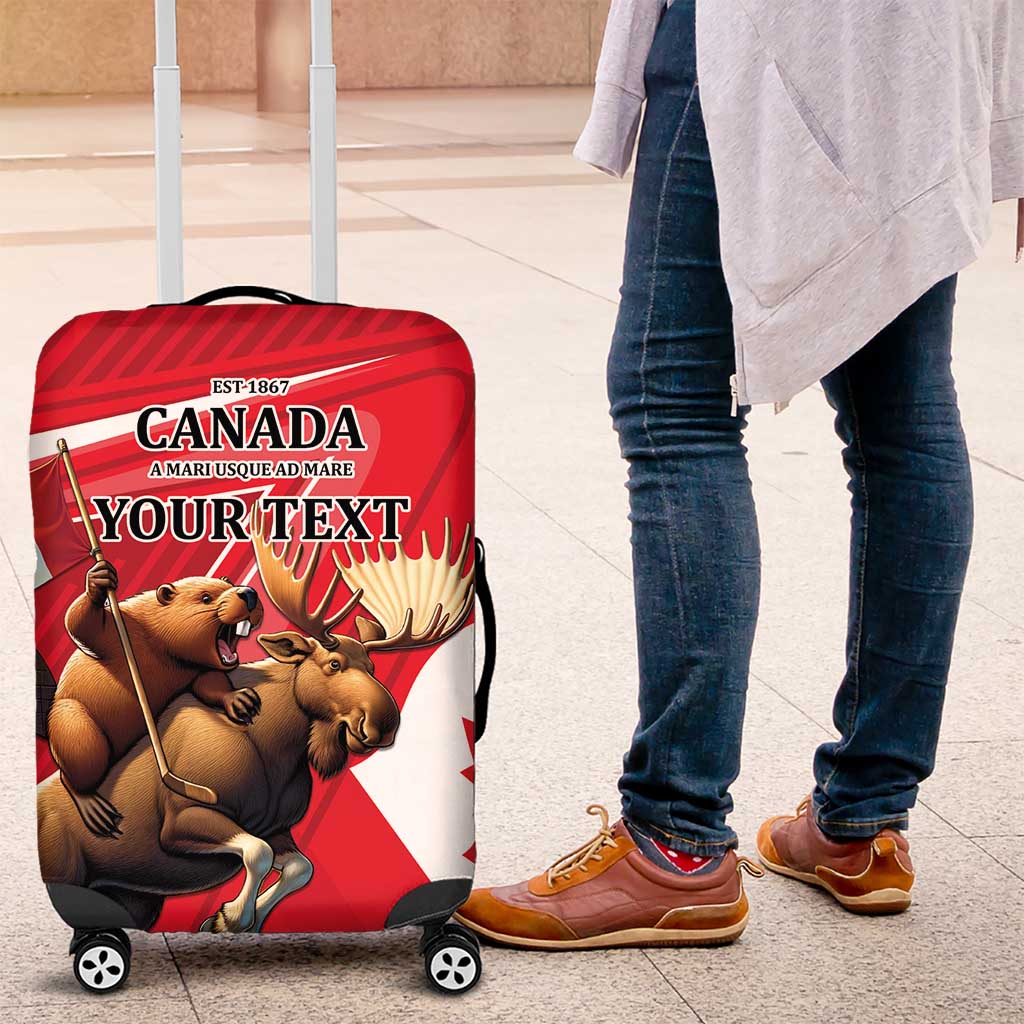 Personalized Beaver and Moose Happy Canada Day Luggage Cover Est 1867 A Mari Usque Ad Mare