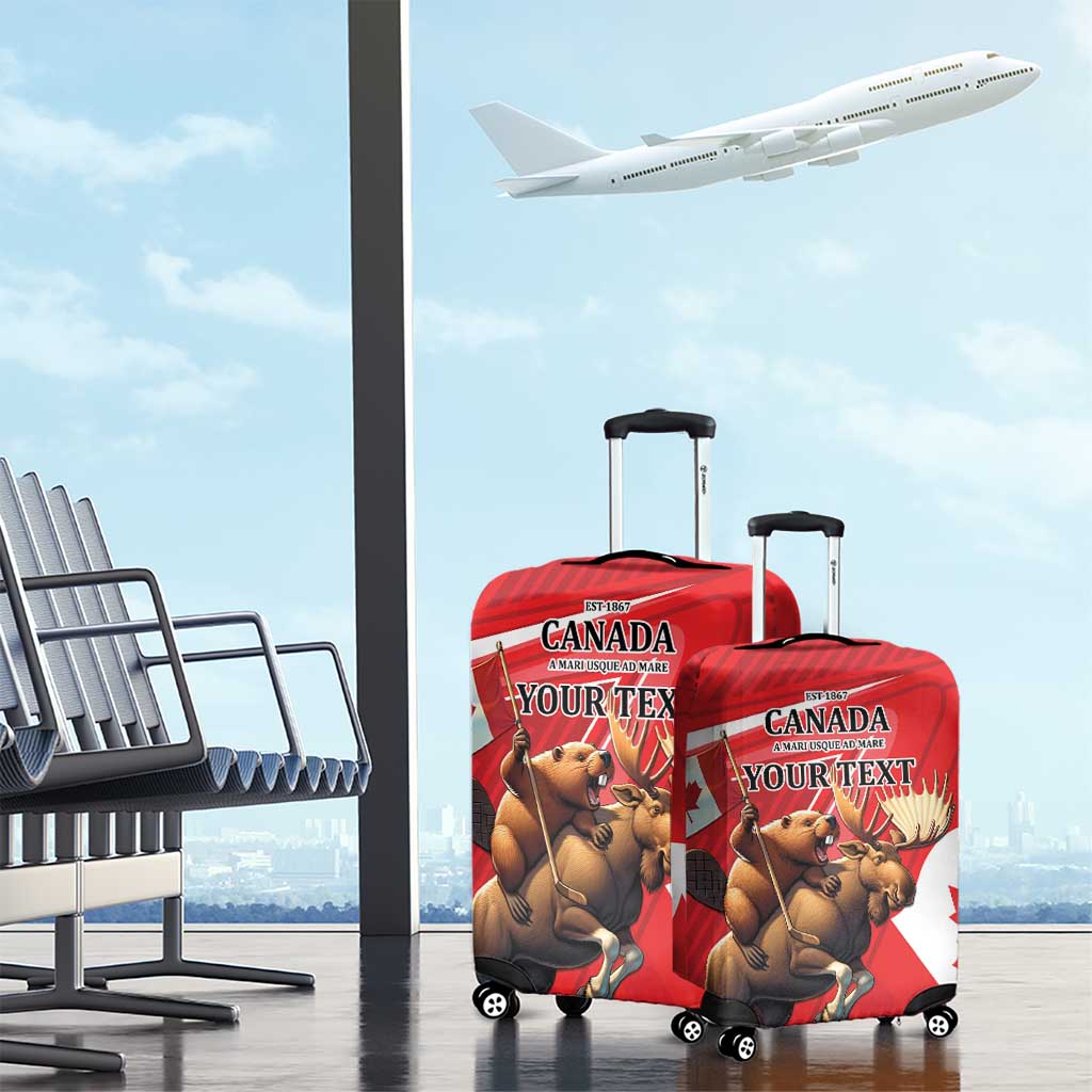 Personalized Beaver and Moose Happy Canada Day Luggage Cover Est 1867 A Mari Usque Ad Mare