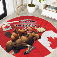 Personalized Beaver and Moose Happy Canada Day Round Carpet Est 1867 A Mari Usque Ad Mare