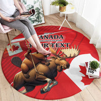 Personalized Beaver and Moose Happy Canada Day Round Carpet Est 1867 A Mari Usque Ad Mare