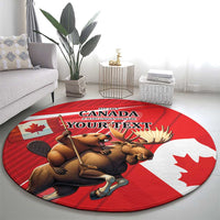 Personalized Beaver and Moose Happy Canada Day Round Carpet Est 1867 A Mari Usque Ad Mare