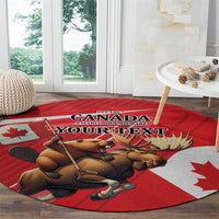 Personalized Beaver and Moose Happy Canada Day Round Carpet Est 1867 A Mari Usque Ad Mare