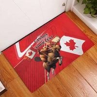 Personalized Beaver and Moose Happy Canada Day Rubber Doormat Est 1867 A Mari Usque Ad Mare