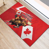 Personalized Beaver and Moose Happy Canada Day Rubber Doormat Est 1867 A Mari Usque Ad Mare