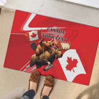 Personalized Beaver and Moose Happy Canada Day Rubber Doormat Est 1867 A Mari Usque Ad Mare