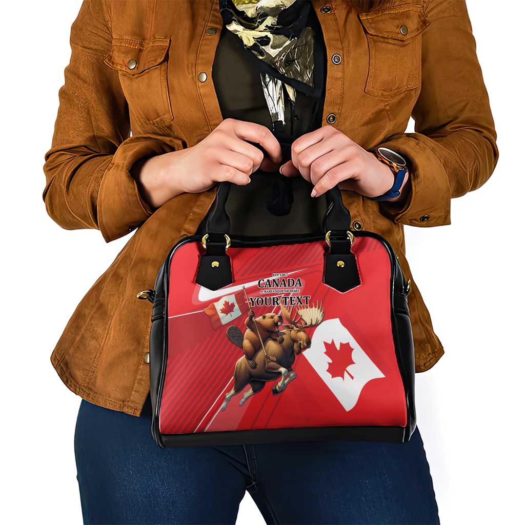 Personalized Beaver and Moose Happy Canada Day Shoulder Handbag Est 1867 A Mari Usque Ad Mare