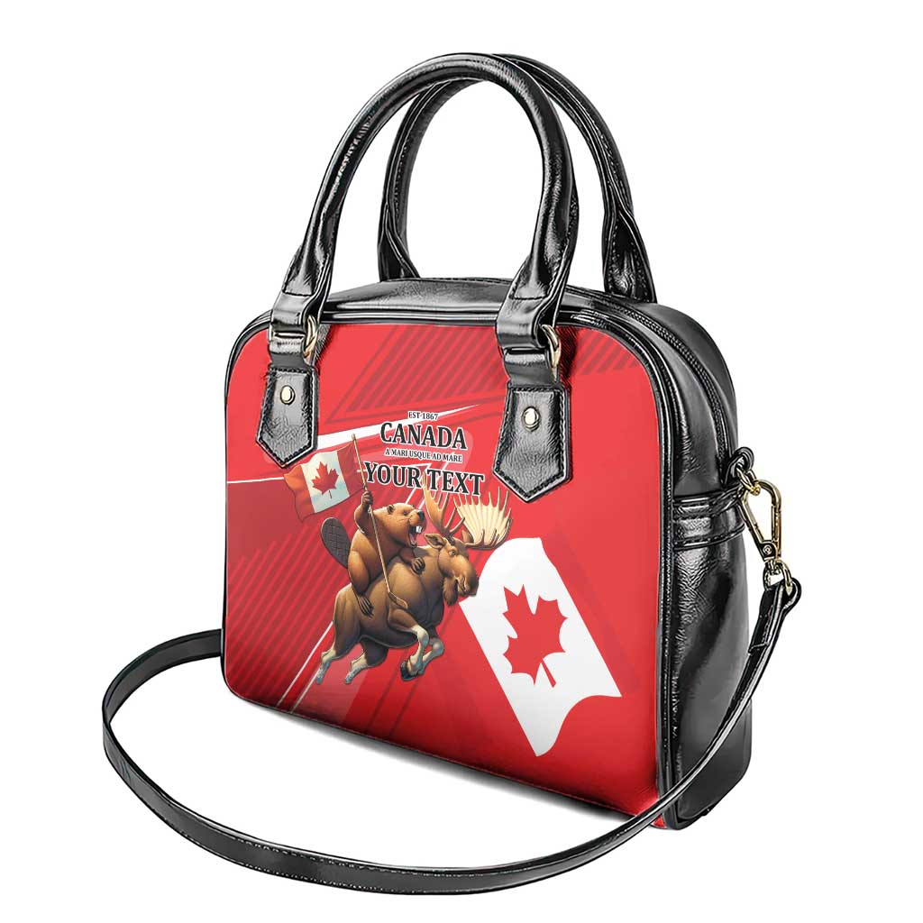 Personalized Beaver and Moose Happy Canada Day Shoulder Handbag Est 1867 A Mari Usque Ad Mare